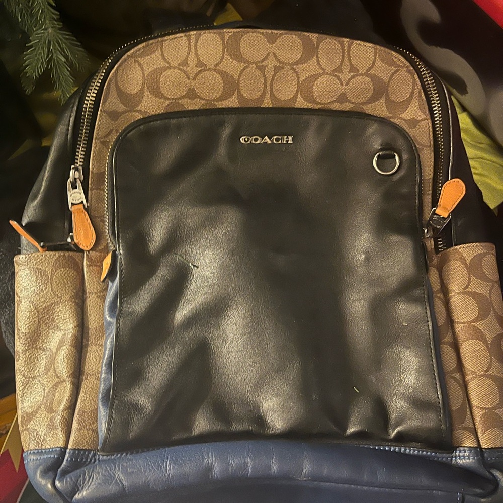 Coach Men's Black, Brown, and Blue Backpack